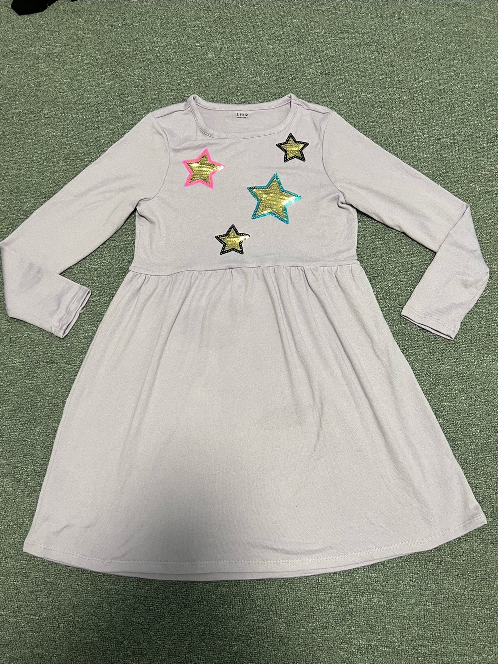 Girls' Lavender Long Sleeve Sequin Star Dress